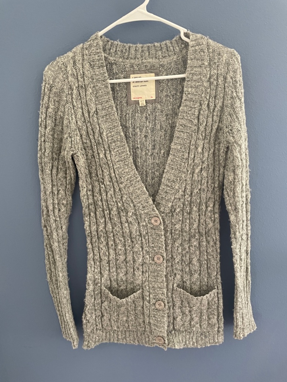 Women's Gray Cable Knit Button-Front Cardigan